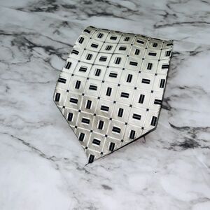 Courage Tie Black & Beige Cream 100% Silk Geometric Checkered Men Business Work